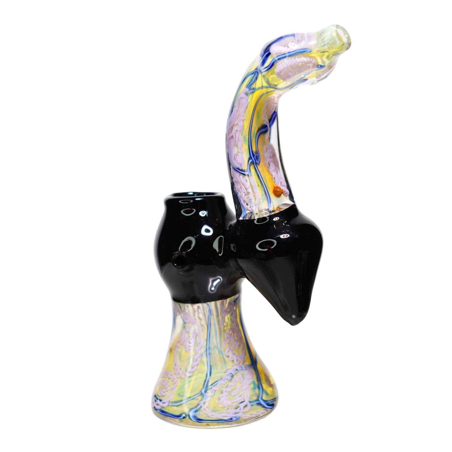 8 in - Tails Multiple Colors Black Handle Glass Bubbler