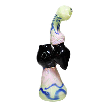 8 in - Swirl Multiple Colors Black Handle Glass Bubbler