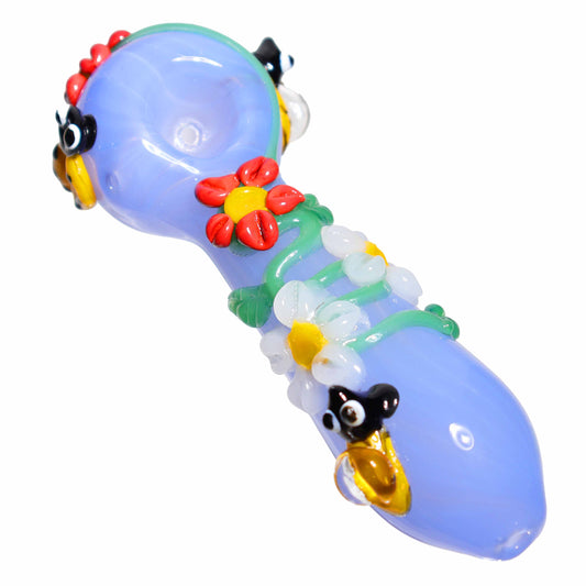 6 in - Flower Blue Garden Hand Pipe Glass Spoon