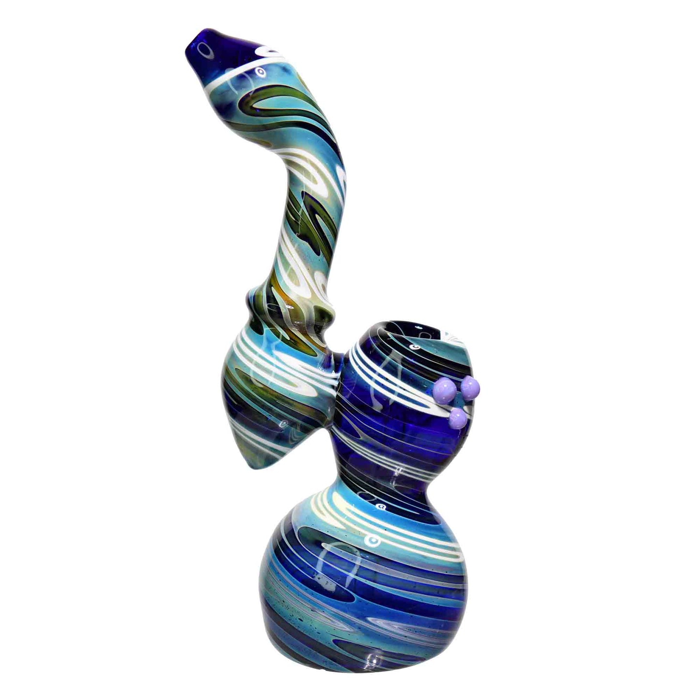 9 in - Blue Twisted Glass Bubbler and Dots