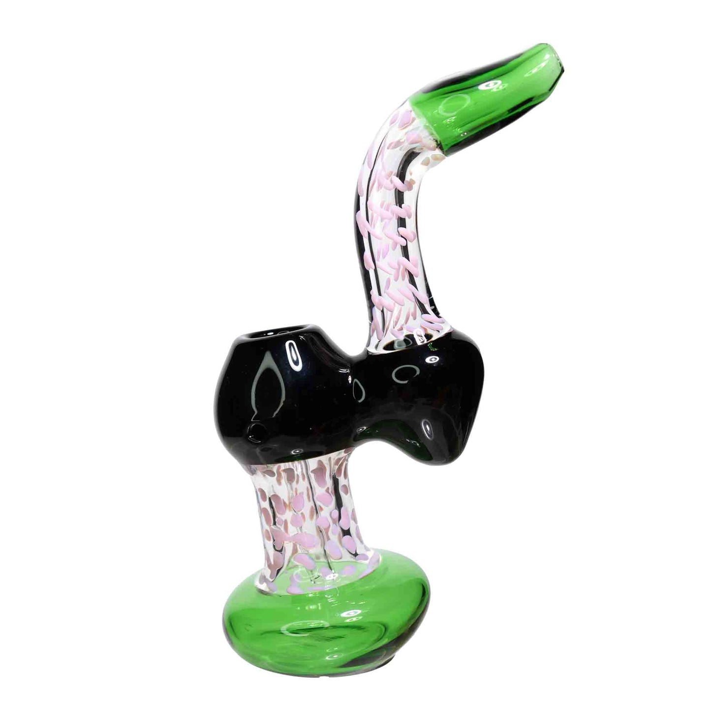 9 in - Clear Polka Dots Balck Handle Glass Bubbler