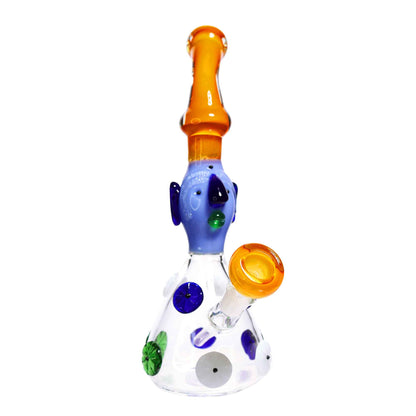 11 in - Fancy Monster Head Glass Bubbler Clear Base with Patterns