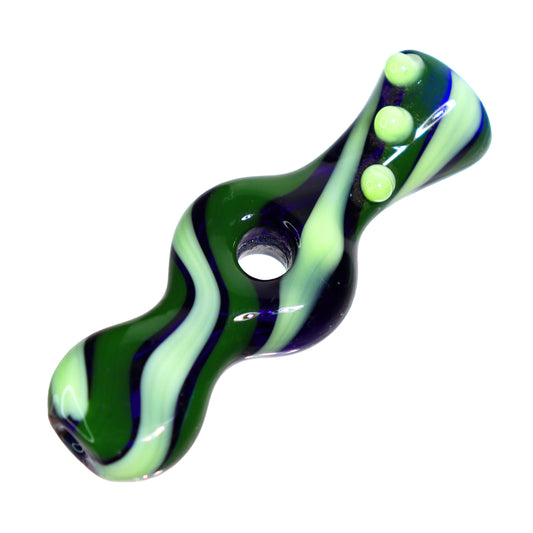 Twisted Green Holey Center Glass Chillum