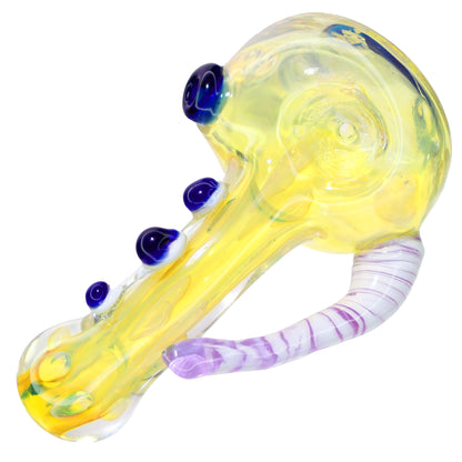 6 IN - Fancy Fumed Doted Horn Handle Glass Hand Pipe Spoon