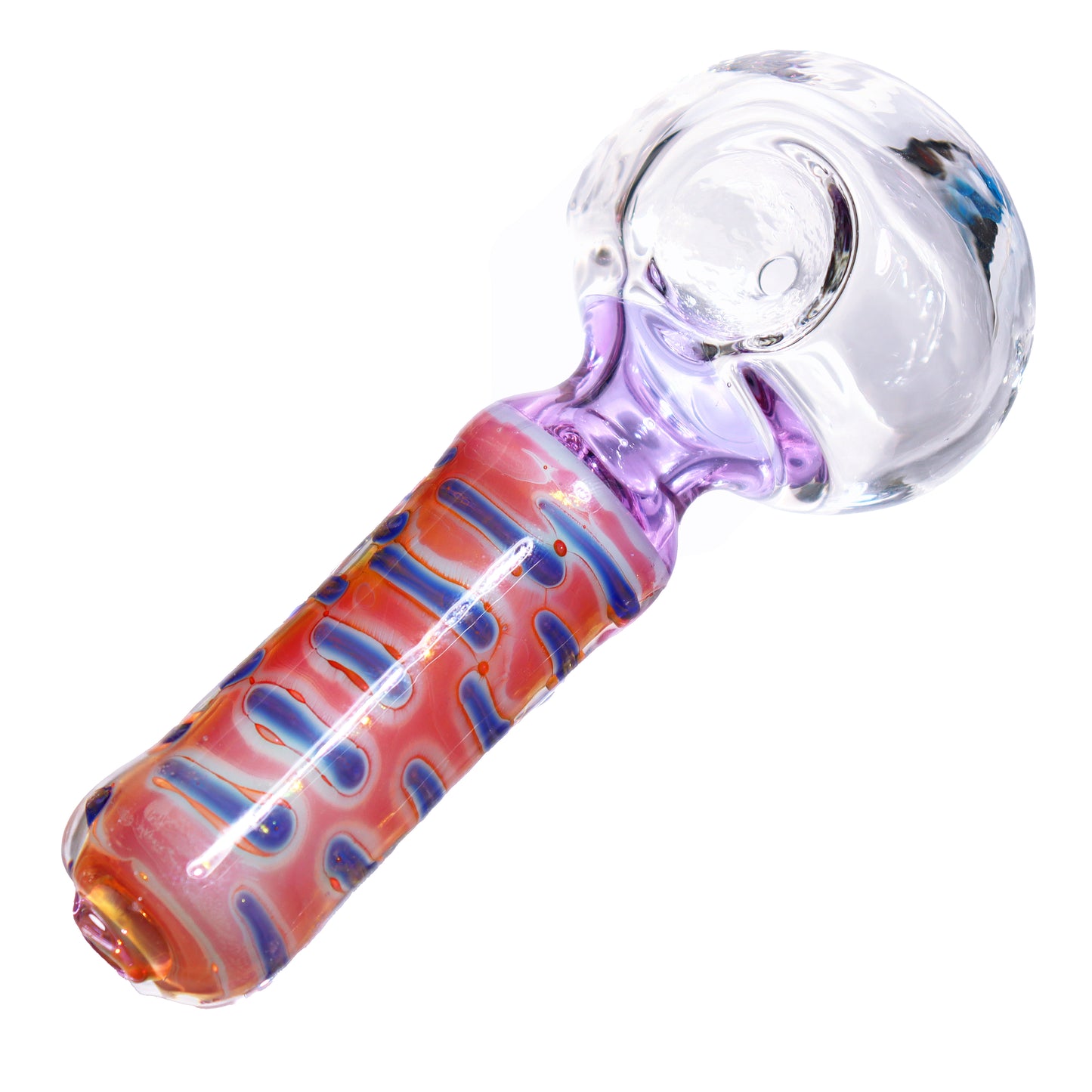 5 in - Clear Head Curvy Streaky Handle Glass Spoon Hand Pipe