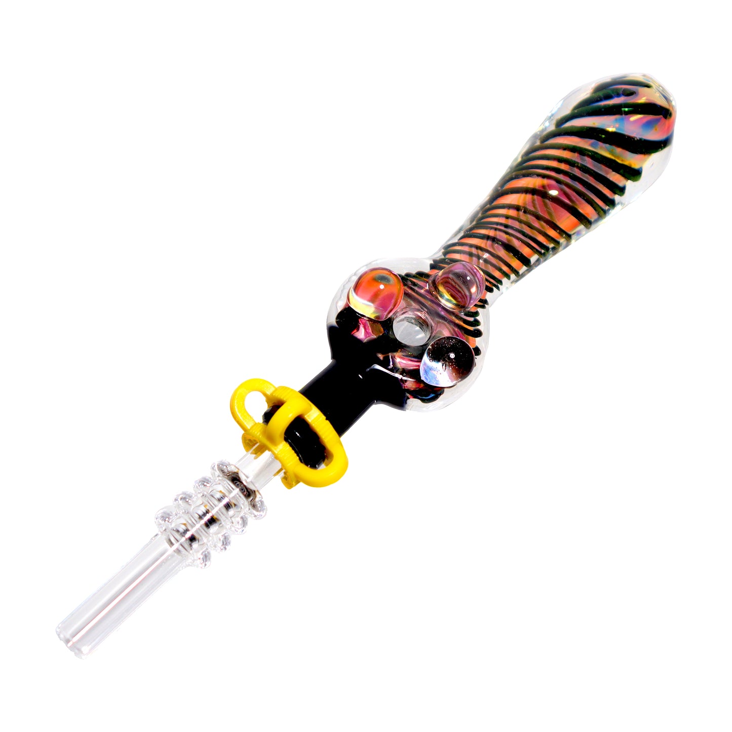 Fancy Curvy Hole and Dots Glass Streaky Nectar Collector