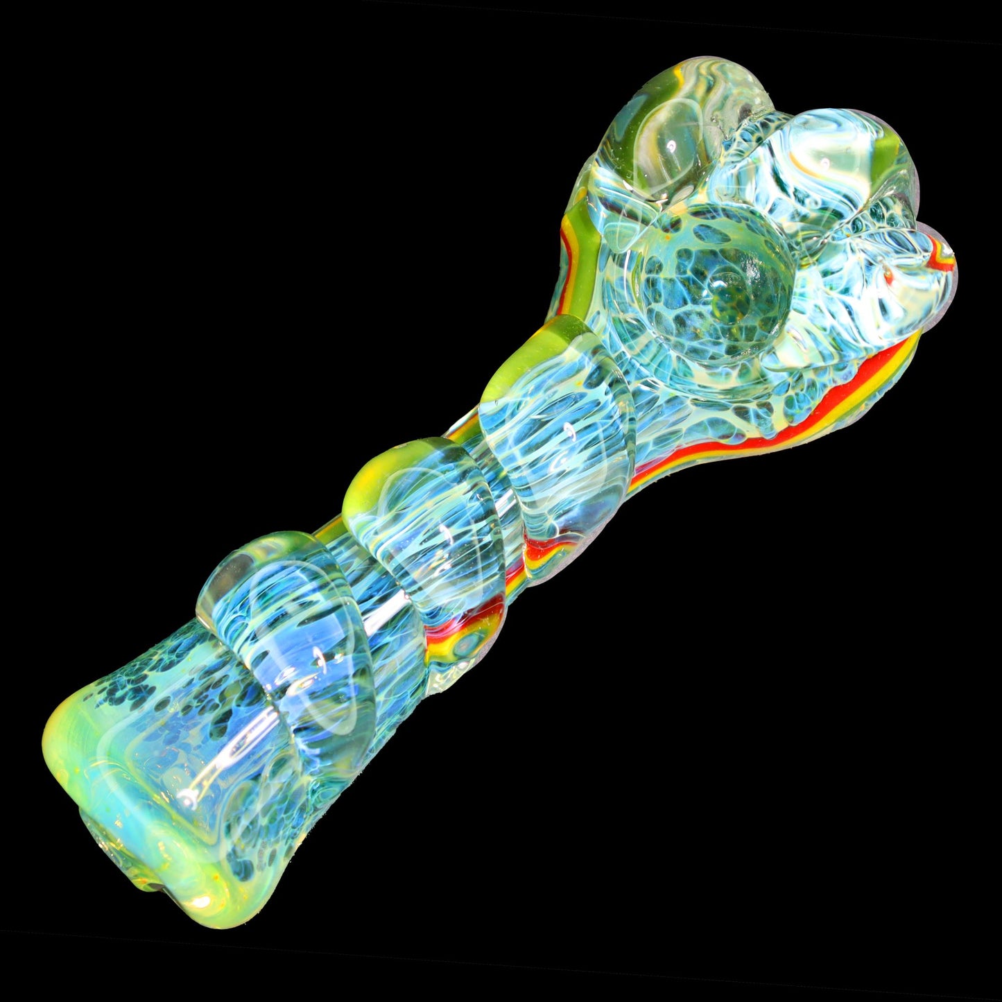 5 in - Fumed Blue Rasta Hand Pipe Spoon with Nubs