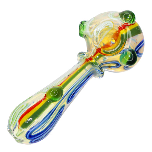 4 in - Rasta Fumed Green Glass Spoon Hand Pipe