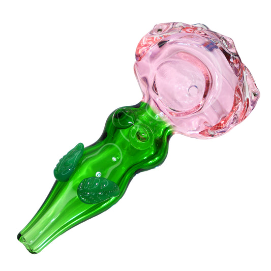 5 in - Fancy Flower Pink Hand Pipe Spoon Glass