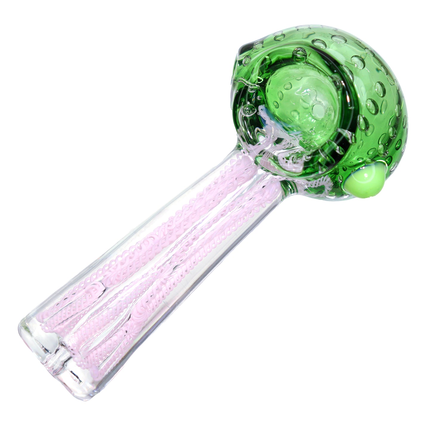 5 in  - Fancy Tails Clear Body Head Doted Hand Pipe Spoon