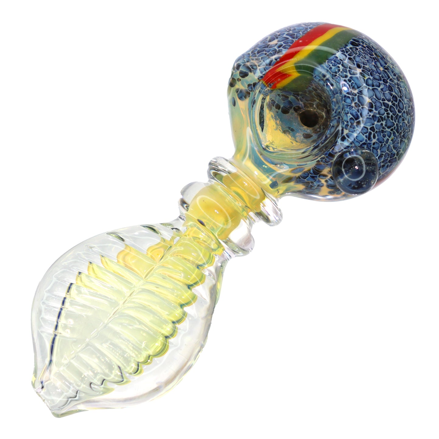 4 in - Flat Handle Fumed Rasta Glass Hand Pipe