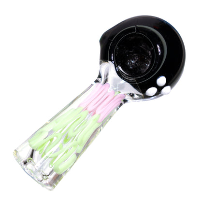 5 in - Black Head Polka Dots Swirl Creazy Body Clear Hand Pipe Spoon