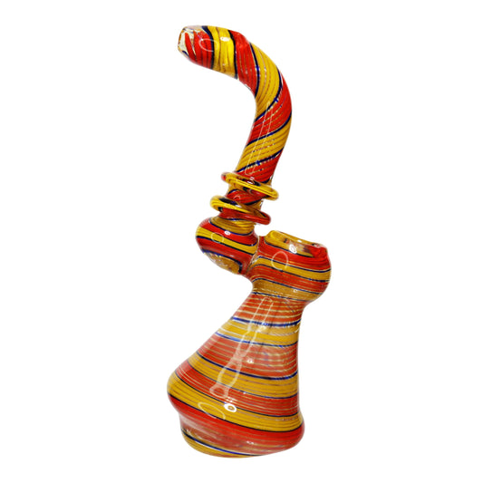 9 in - Twisted Red-Yellow Double Ring Glass Bubbler