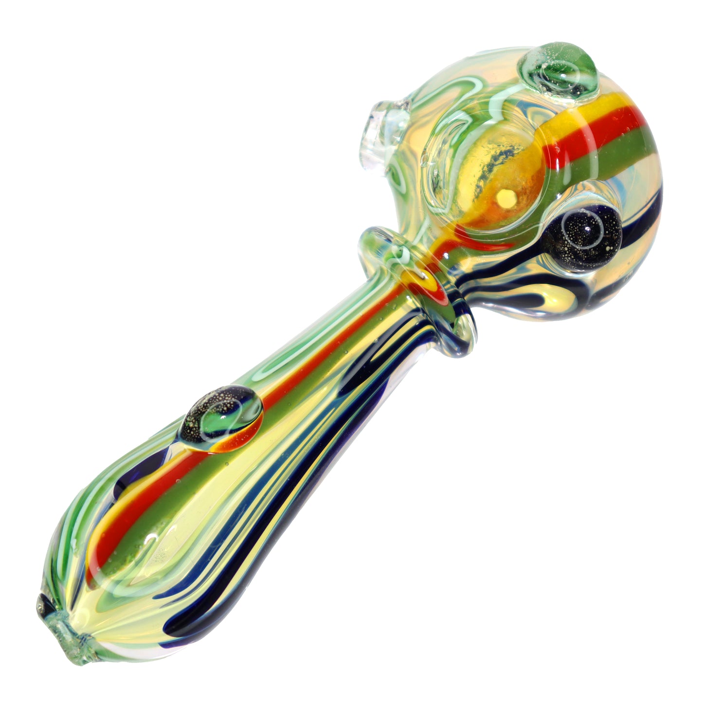 4 in - Rasta Fumed Green Glass Spoon Hand Pipe