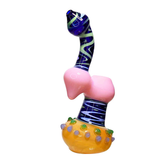 9 in - Twisted Zig Zag Multicolor Glass Bubbler