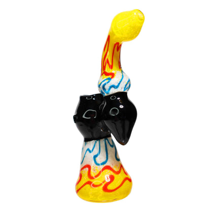 8 in - Swirl Multiple Colors Black Handle Glass Bubbler