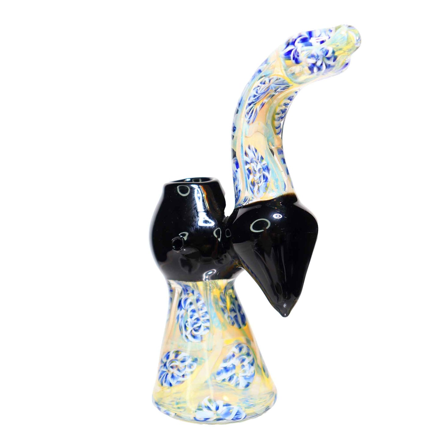 8 in - Tails Multiple Colors Black Handle Glass Bubbler