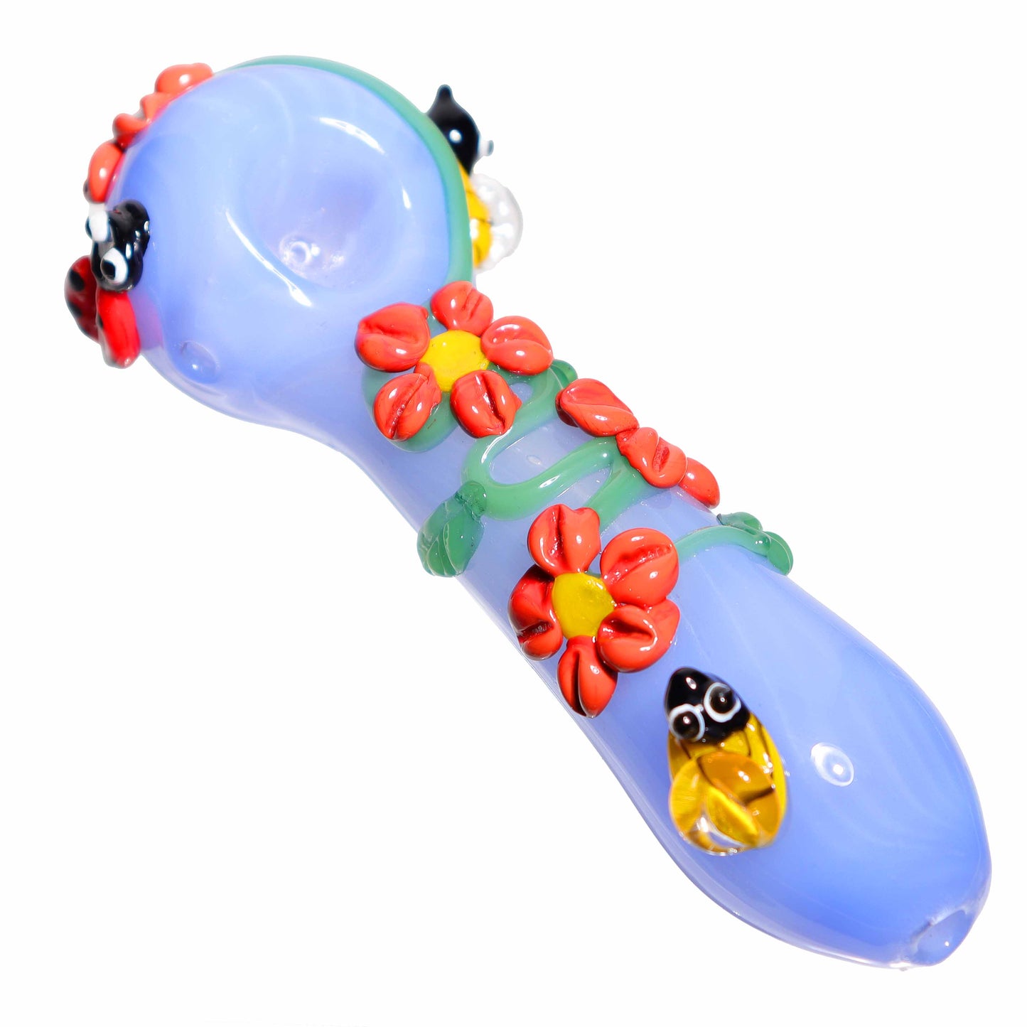 6 in - Flower Blue Garden Hand Pipe Glass Spoon