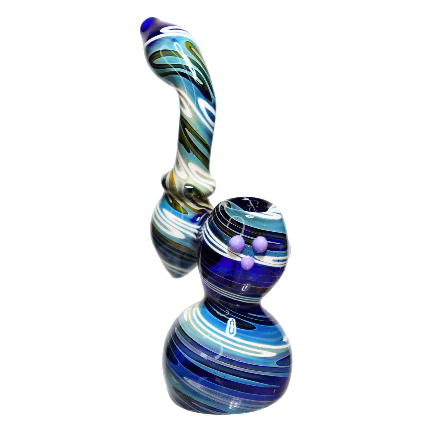 9 in - Blue Twisted Glass Bubbler and Dots