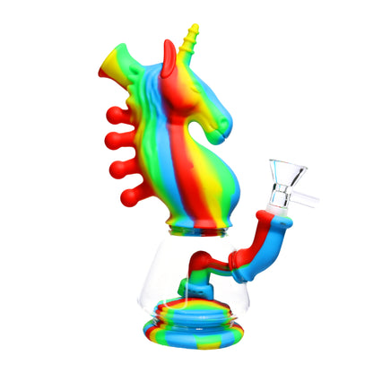 8 in - Unicorn Multicolor Fancy Glass Silicone Bong