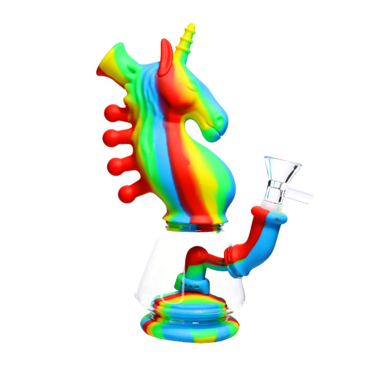 8 in - Unicorn Multicolor Fancy Glass Silicone Bong