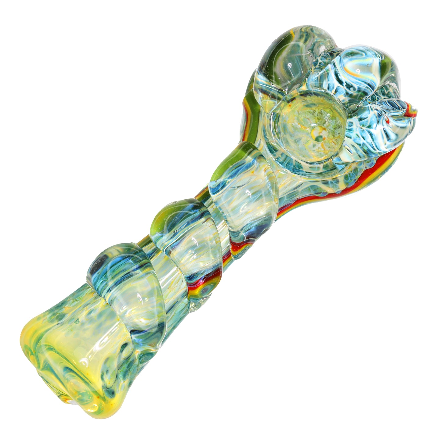 5 in - Fumed Blue Rasta Hand Pipe Spoon with Nubs