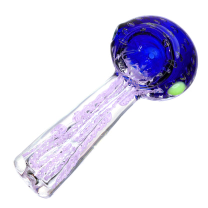 5 in  - Fancy Tails Clear Body Head Doted Hand Pipe Spoon