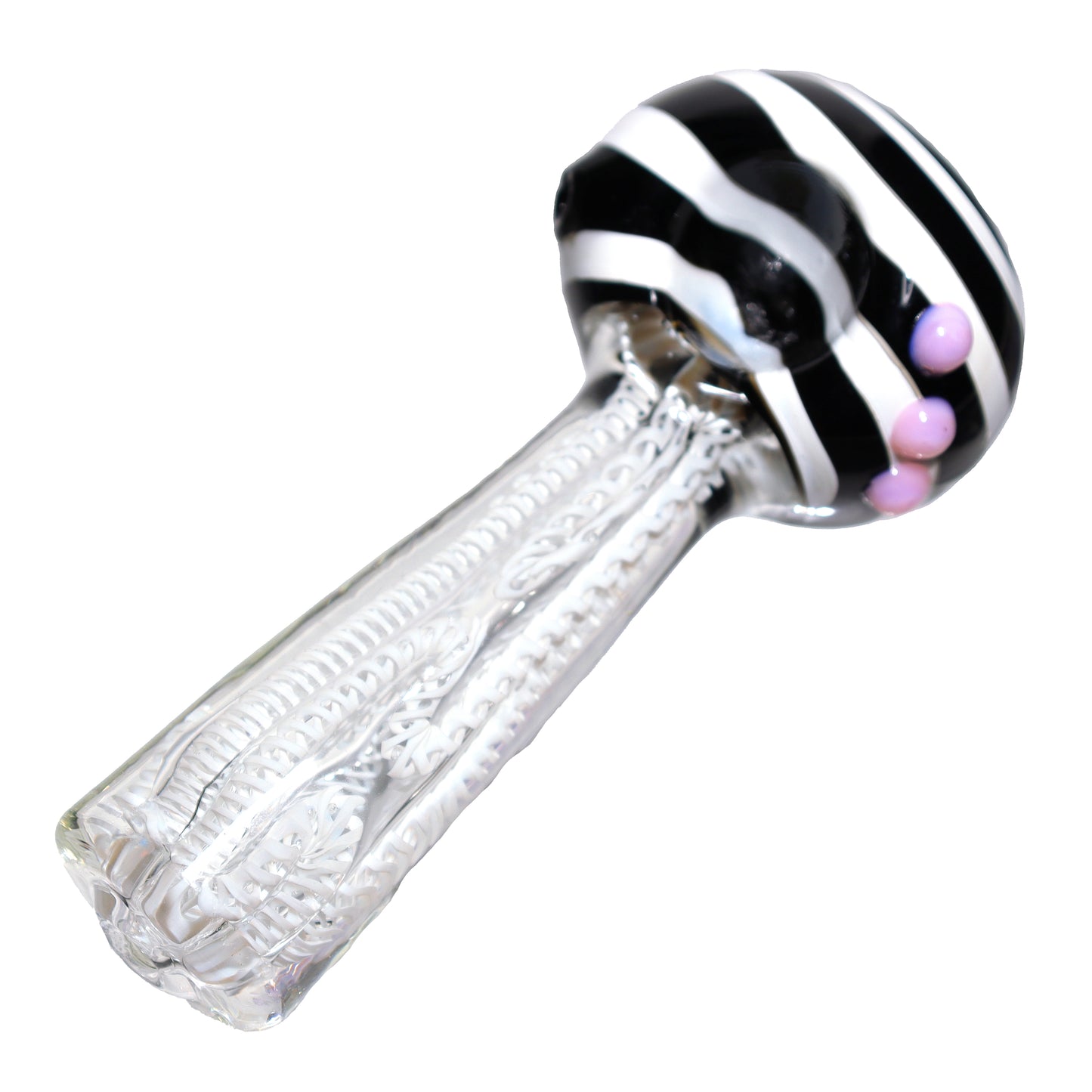 5 in - Streaky Black&White Colored Dots Spoon Hand Pipe