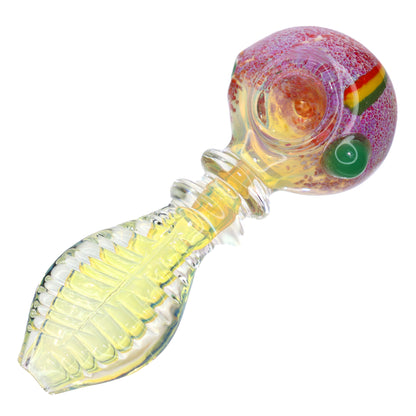 4 in - Flat Handle Fumed Rasta Glass Hand Pipe