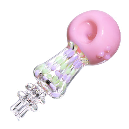 5 in - Clear Handle Polka Dots Slime Head Hand Pipe Spoon