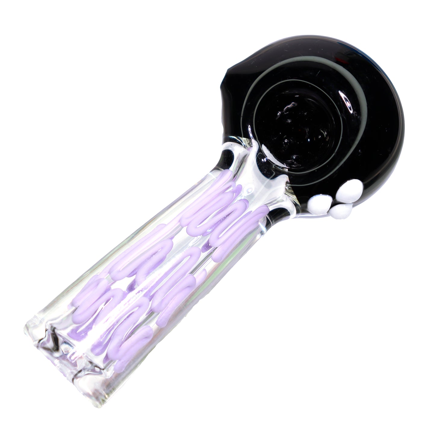 5 in - Black Head Polka Dots Swirl Creazy Body Clear Hand Pipe Spoon