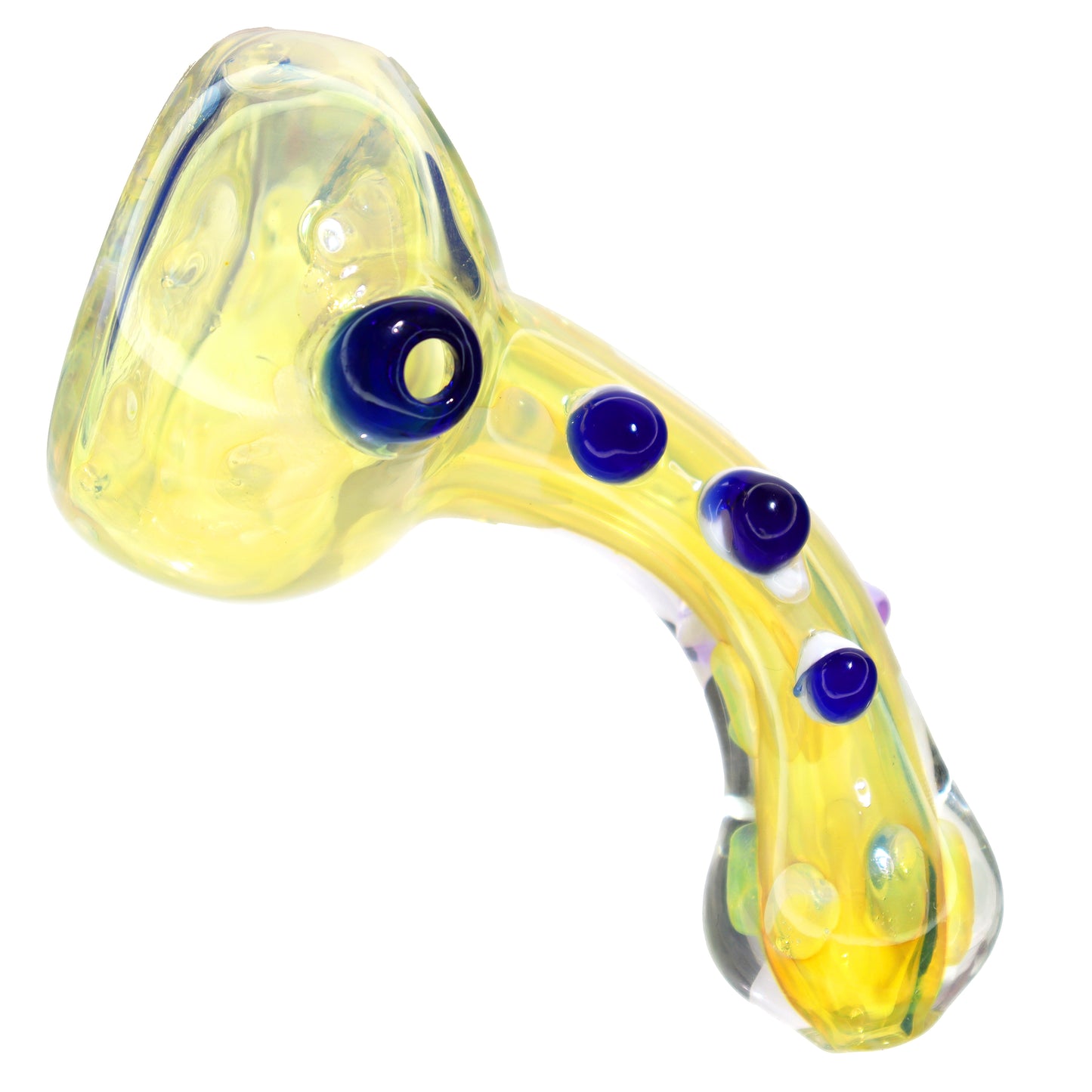 6 IN - Fancy Fumed Doted Horn Handle Glass Hand Pipe Spoon