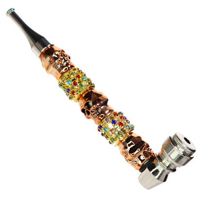 6 in - Fancy Skull Diamond Metal Pipe