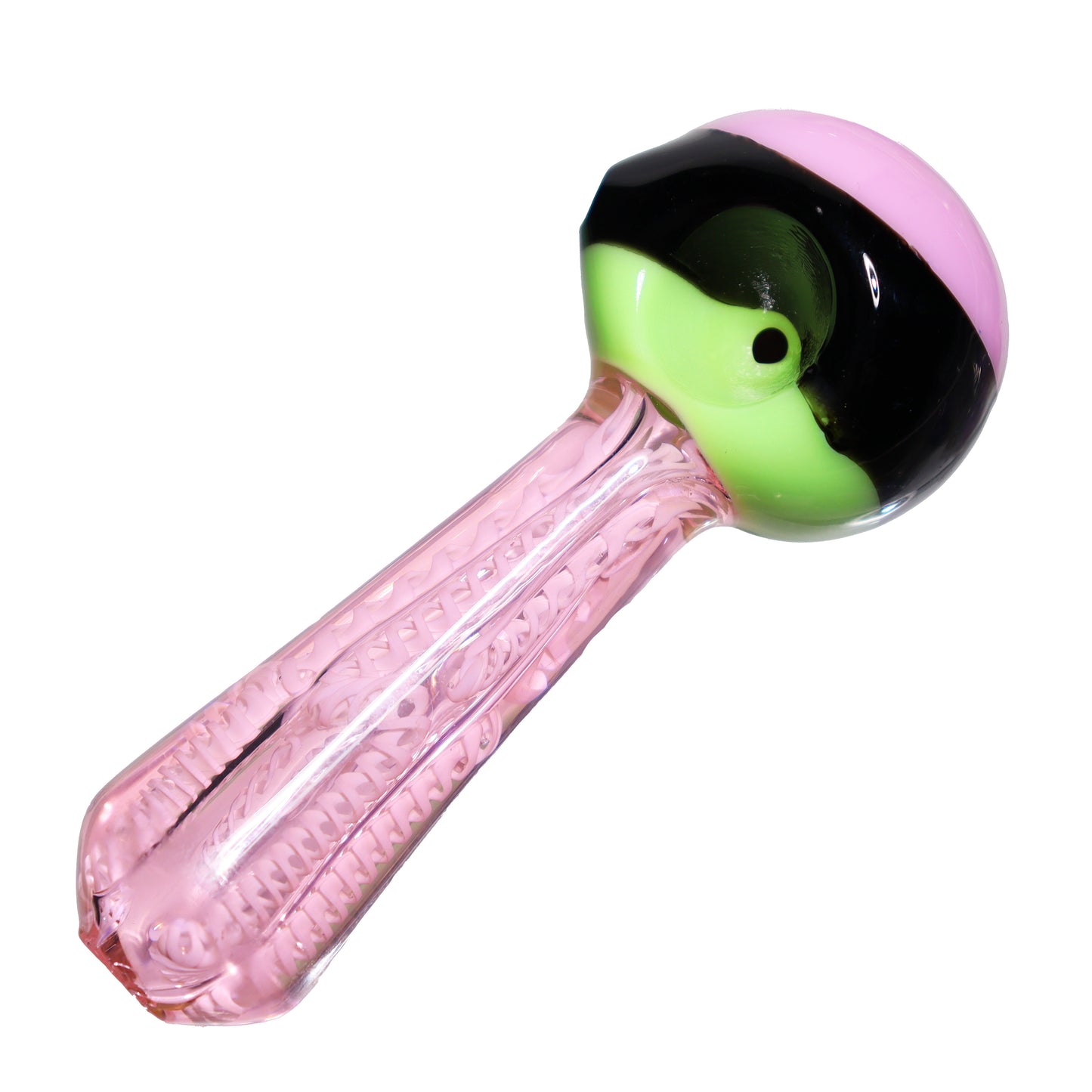 5 in - Pink Implosion Tails Multicolor Head Hand Pipe Spoon