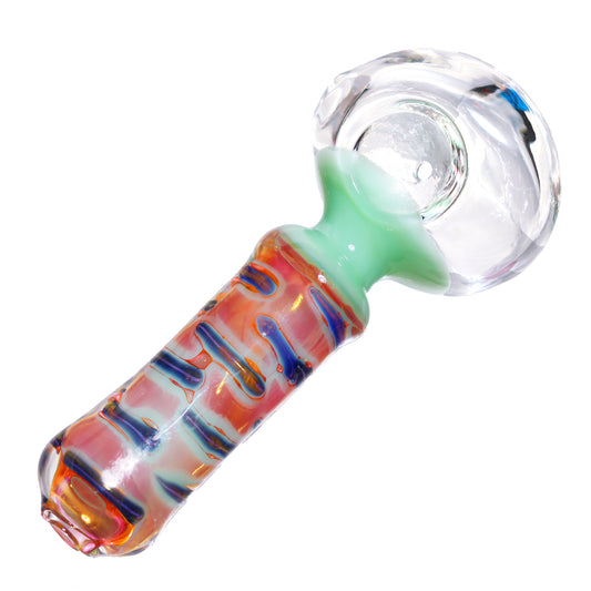 5 in - Clear Head Curvy Streaky Handle Glass Spoon Hand Pipe