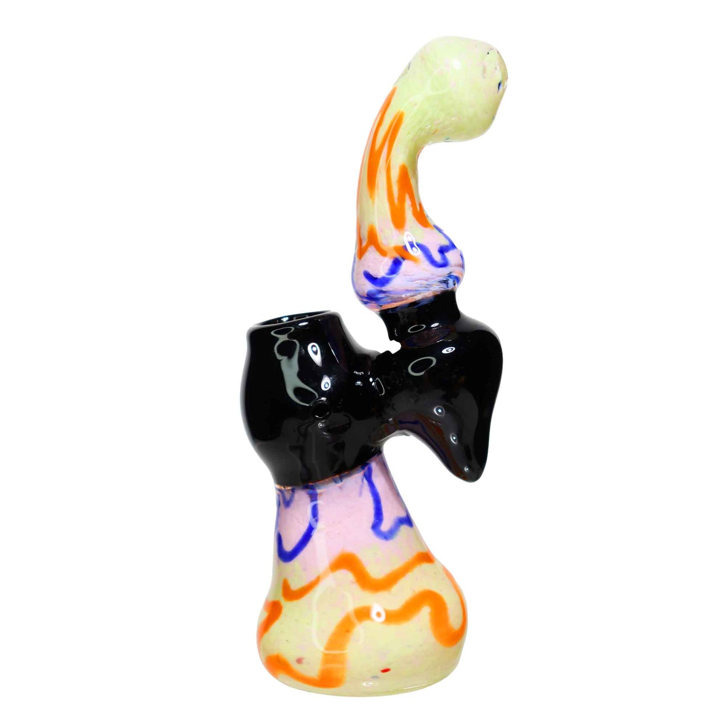 8 in - Swirl Multiple Colors Black Handle Glass Bubbler