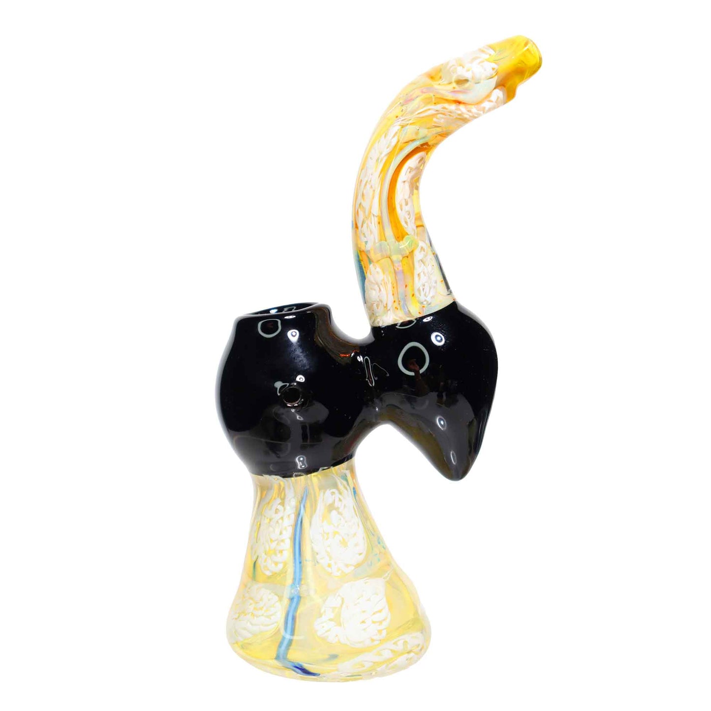 8 in - Tails Multiple Colors Black Handle Glass Bubbler