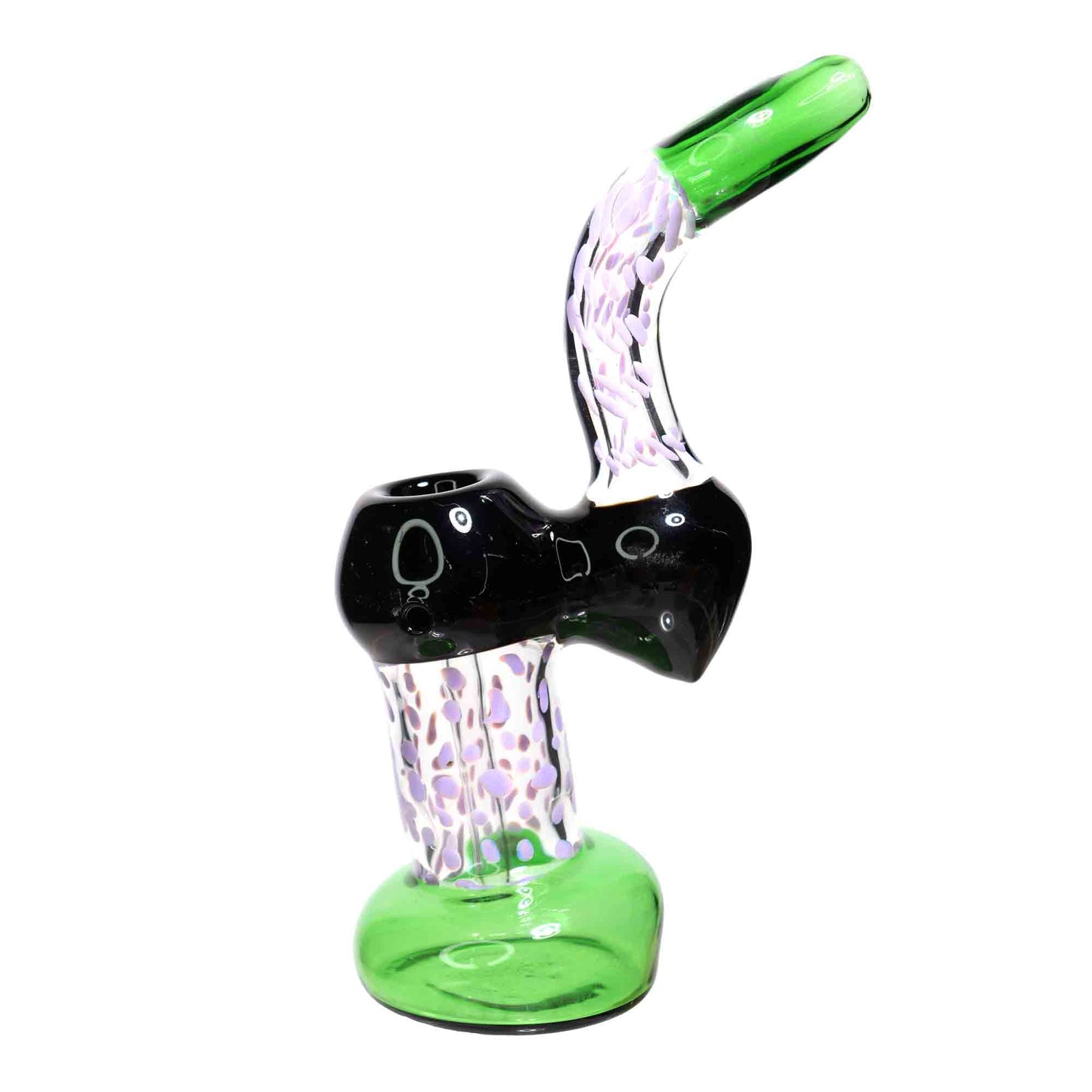 9 in - Clear Polka Dots Balck Handle Glass Bubbler