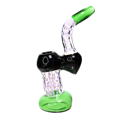 9 in - Clear Polka Dots Balck Handle Glass Bubbler