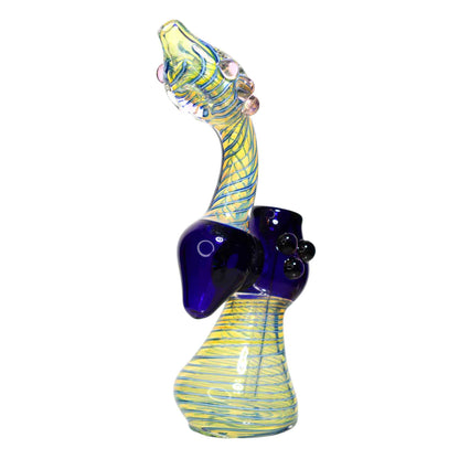 9 in - Twisted Clear Body Blue Handle Glass Bubbler