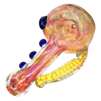 6 IN - Fancy Fumed Doted Horn Handle Glass Hand Pipe Spoon