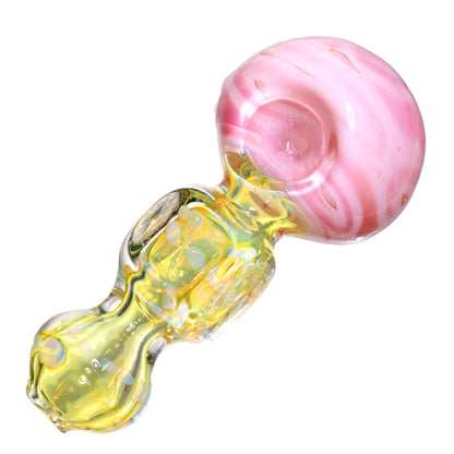 5 in - Fancy Polka Dots Handle Multicolor Milky Head Hand Pipe Spoon