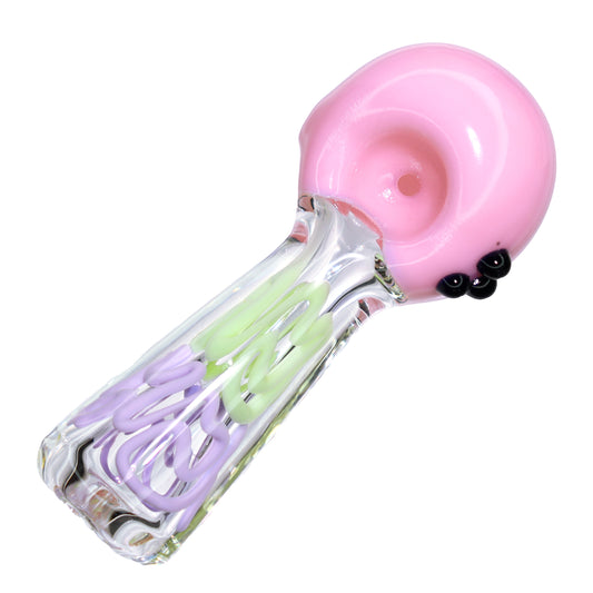 5 in - Color Head Slime Swirl Body Clear Fancy Glass Hand Pipe Spoon