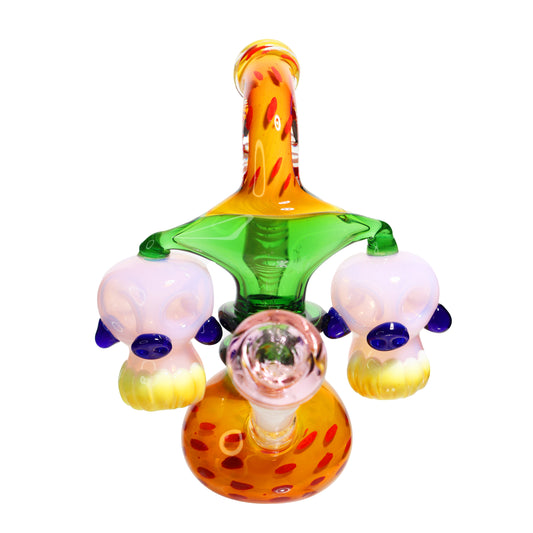 9 in - Double Skull Head Fancy Glass Bubbler