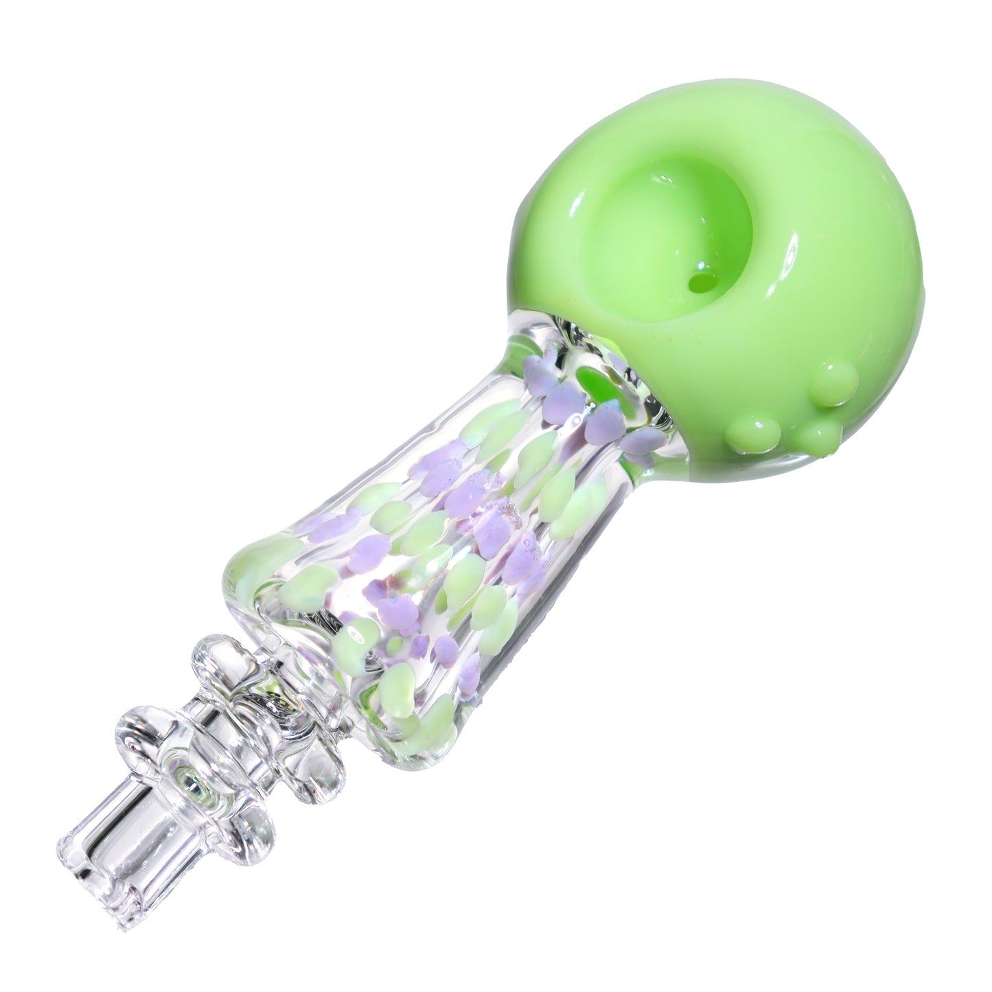 5 in - Clear Handle Polka Dots Slime Head Hand Pipe Spoon