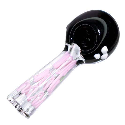 5 in - Black Head Polka Dots Swirl Creazy Body Clear Hand Pipe Spoon