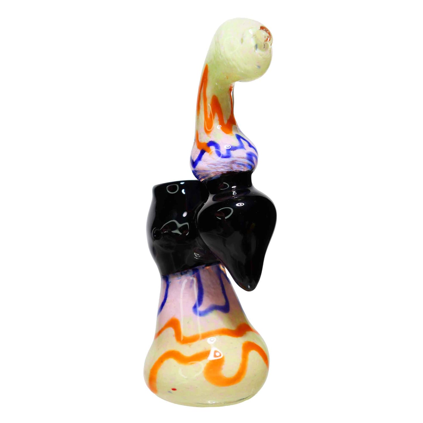 8 in - Swirl Multiple Colors Black Handle Glass Bubbler