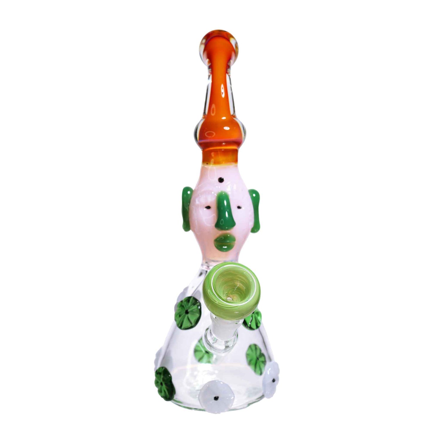 11 in - Fancy Monster Head Glass Bubbler Clear Base with Patterns