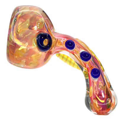 6 IN - Fancy Fumed Doted Horn Handle Glass Hand Pipe Spoon