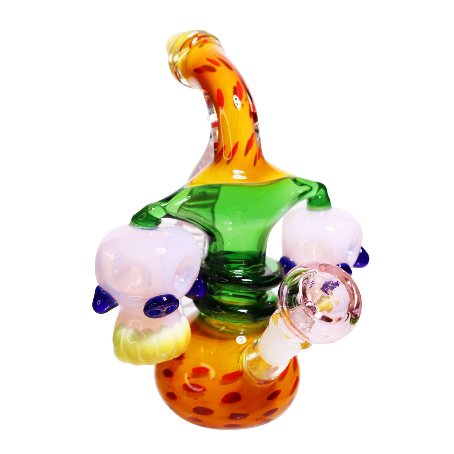 9 in - Double Skull Head Fancy Glass Bubbler